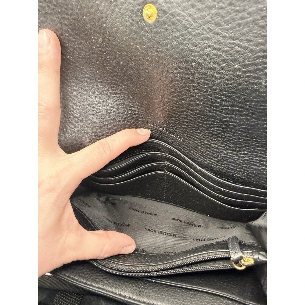 MICHAEL KORS MK‎ Fulton Gusset Carryall Black Pebble Leather Envelope Wallet